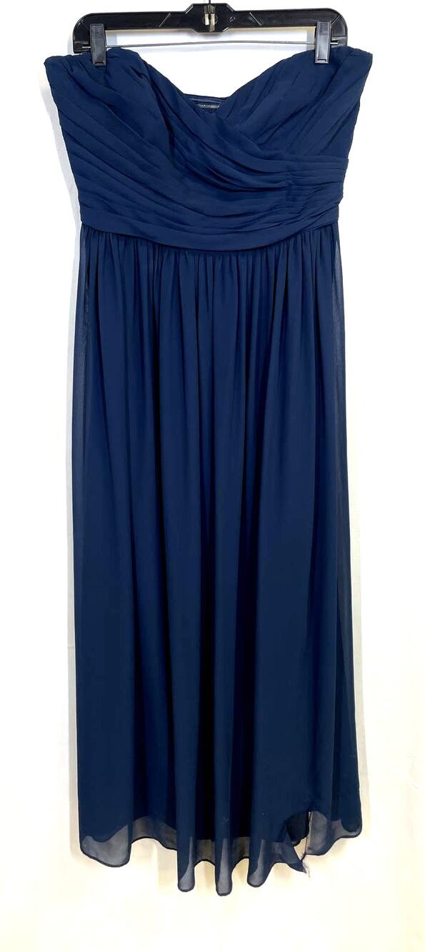 MONIQUE LHUILLIER Strapless Draped Chiffon Bridesmaid Gown Dress Blue 12